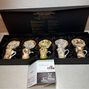 Momkid Craft Korean Genre Painting 10 Pc Espresso Set Original Box Pamphlet Gold